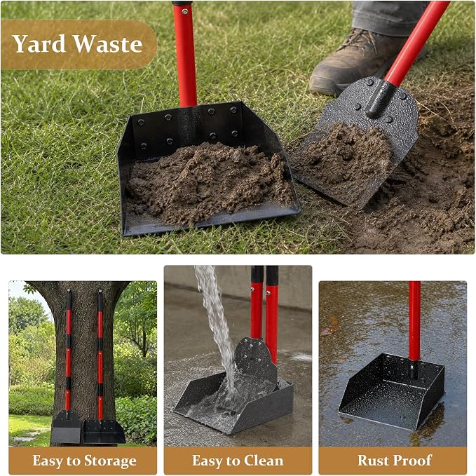 Pooper Scooper, Metal Poop Scooper for Small Medium Large Dog, Pet Supplies | No Bending, Long Handle, Heavy Duty, Stainless Steel, Rust Proof Scooper, Use on Gravel Dirt Concrete Yards Parks Dog Runs