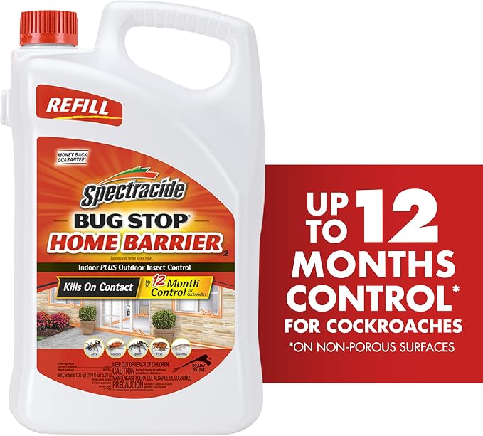 Spectracide Bug Stop Home Barrier2, 1.33 Gallons, AccuShot Refill Kills on Contact for Indoor Plus Outdoor Foundation Treatment Insect Control, Kills Ants, Roaches, Spiders, Fleas, Silverfish