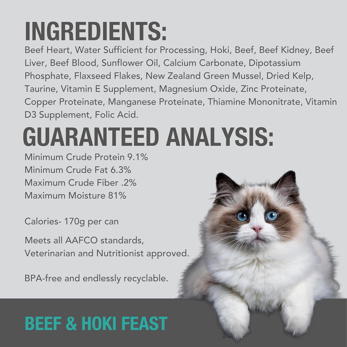Feline Natural New Zealand Canned Catfood Wet Food, High-Meat, Low-Carb, & Grain Free Cat Food Wet, Beef & Hoki Feast, 6 oz, Pack of 12