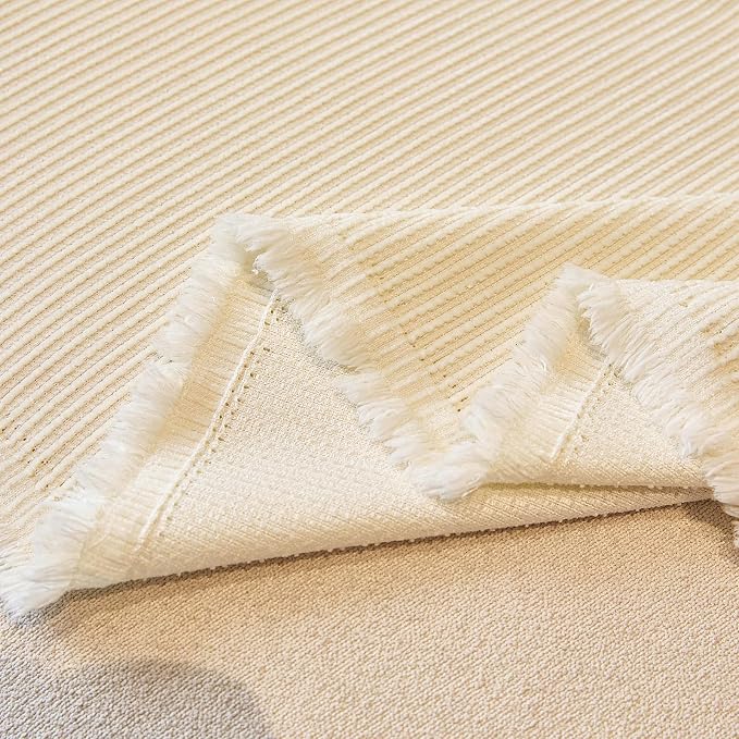 VClife Vintage Creamy White Striped Couch Cover with Tassel, 71" X 150" | Soft Thick Chenille Couch Covers for 3 Cushion Couch Sofa, Washable Sofa Covers for Sectional Sofa, Fade & Shrink Resistant
