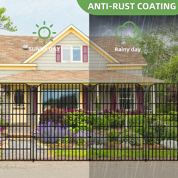 5 Panels No Dig Decorative Garden Fence with Gate for Yard, Total 11.8 ft(L) X 40 in(H) Animal Barrier Fencing for Dog, Patio Rustproof Metal Wire Panel Border, Temporary Tall Fence with Ground Stakes