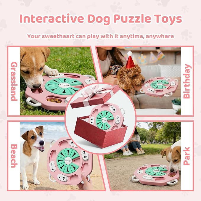 MateeyLife Dog Puzzle Toy for Smart Dogs, Mental Stimulation Dog Enrichment Toys, Treat Dispensing Dog Toys to Keep Them Busy for Small and Medium Dogs, IQ Training Puzzle Feeder, Level-1 (Pink)