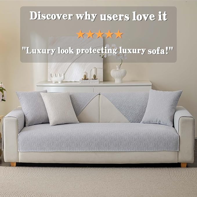 Soft Waterproof Chenille Cover Washable, Non Slip Sectional Sofa Covers for 3 Cushion Couch Sofa L Sharped Sofa Slipcover for Pets, Furniture Protector (1 PCS 36"x70" Light Grey)