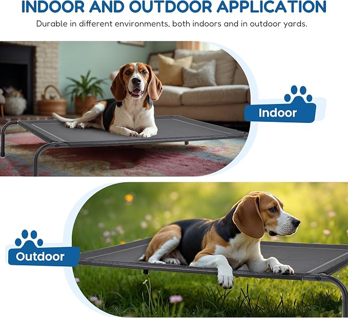 Cooling Elevated Dog Cot Bed Outdoor Raised Portable Dog Beds No-Slip Feet Portable Durable Pet Hammock Bed, 49x31.5x8 Inch, Black