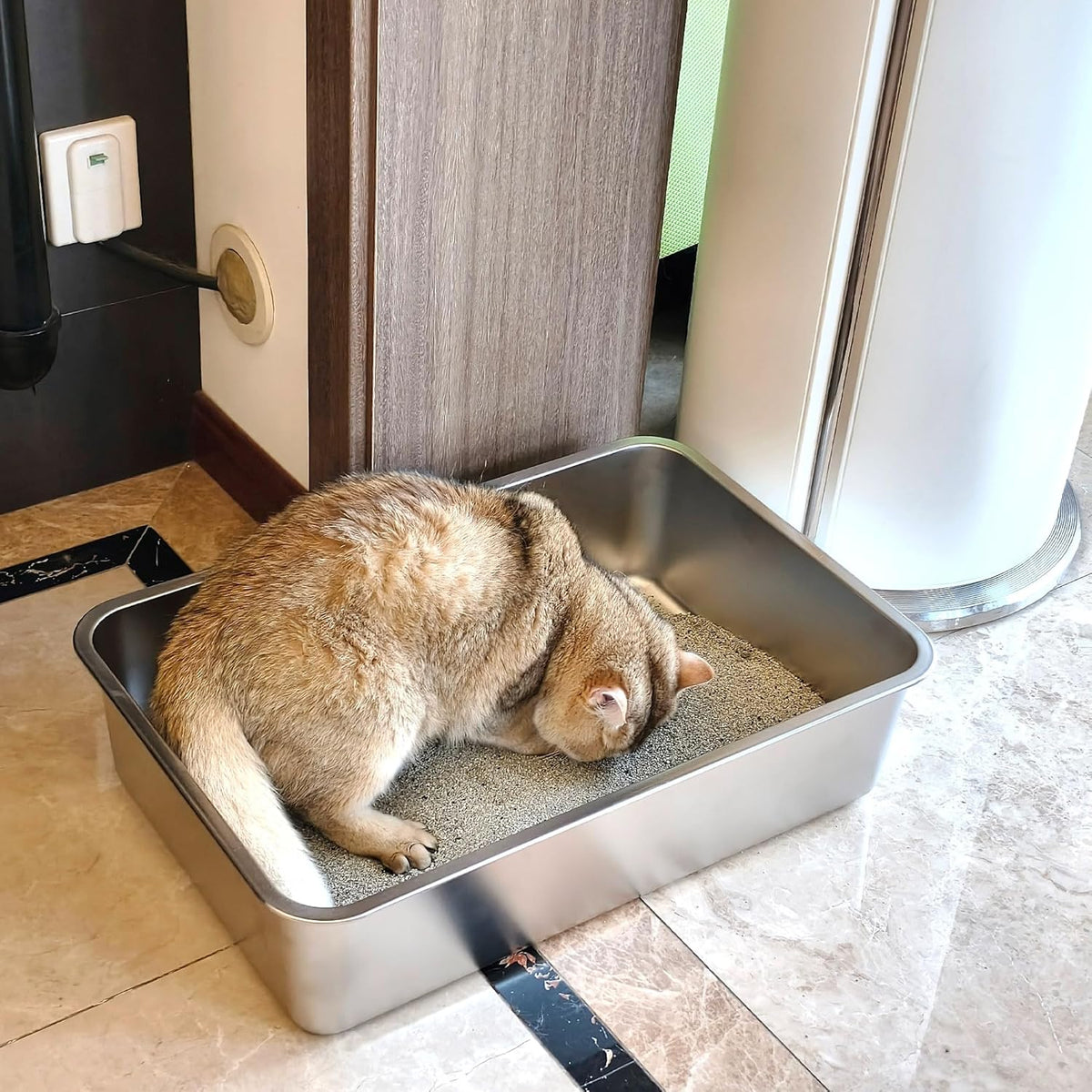 Stainless Steel Litter Box 4 Pack,XL Metal Litter Box for Adult Big Cats,Stainless Steel Cat LitterBox, Cat LitterBox High Sided -Pet Toilet Easy to Clean,Non Stick, No Smell