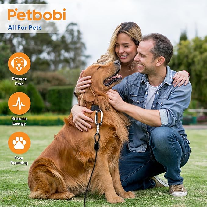Petbobi Heavy Duty Dog Tie Out Cable and Stake - 10FT Steel Wire Dog Leads for Large Dogs Up to 300lbs, Anti Rust Spiral Stake with Strong Leash & 360° Swivel Hooks - Ideal for Yard, Outdoor & Camping