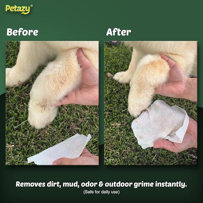Petazy Dog Wipes for Paws and Butt Ears Eyes | XL 8x8 Natural Pet Wipes for Dogs | Hypoallergenic Chamomile Scented Dog Wipes Cleaning Deodorizing | Extra Thick Wipes Dogs Cats Pets | 100 Count