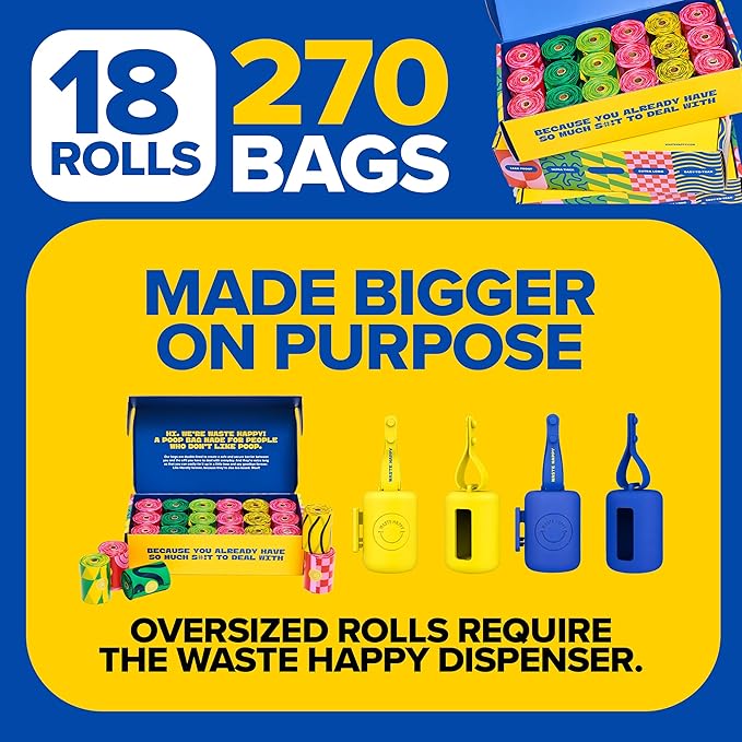 Dog Poop Bags Rolls 270 Count (18 Rolls) - 14" Long, Ultra-Thick, up to 300% Stronger Unscented Poop Dags for Dogs - Leak Proof Pet Waste Bags with 30% Plant-Derived Materials
