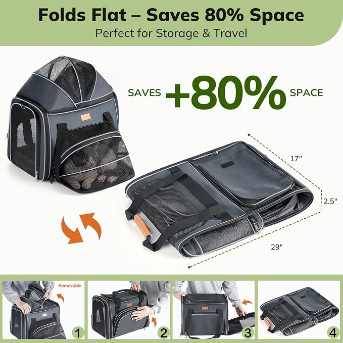 Morpilot Top and Side Expandable Cat Carrier, Airline Approved Collapsible Soft-Sided Pet Carrier for Medium/Large Cats and Puppies up to 20lbs for Car Rides and Vet Visits (Dark Gray)