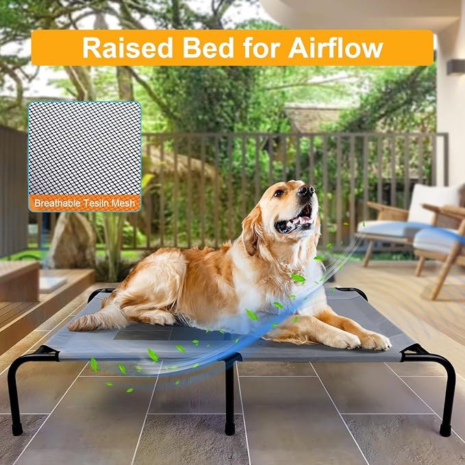 Outdoor Dog Elevated Bed with Plush Mat, Raised Dog Beds,Pet Cot Hammock(L) | Durable Washable Raised Dog Bed, Indestructible Elevated Cooling Dog Beds,Durable Dog Cot Bed, Lifted Outside Dog Hammock Bed