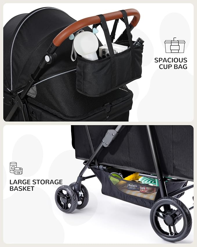 Dog Stroller for Large & Medium Dogs (20–132 lbs), Pet Stroller for 2 Small Dogs, Extra Large Heavy Duty, Foldable & Ventilated