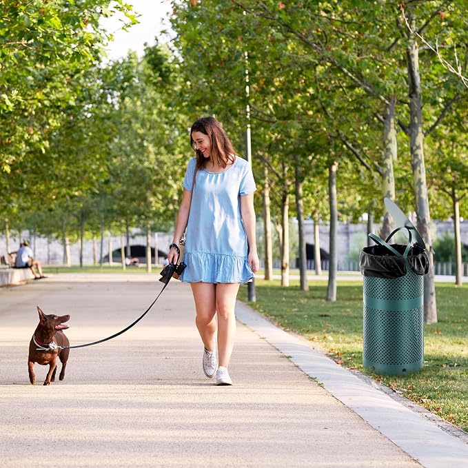 Dansydaisy Dog Waste Station Outdoor Round 10 Gallon Dog Poop Trash Can with Lid and 100 Liner Bags, Rustproof UV Powder Coated - Designed to Mount on Wall Post (Green)