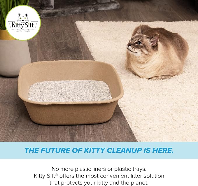 Kitty Sift Disposable Cat Litter Box Jumbo, 6 Count, Durable and Portable for Travel and Home, Eco-Friendly Disposable Litter Box Controls Odor