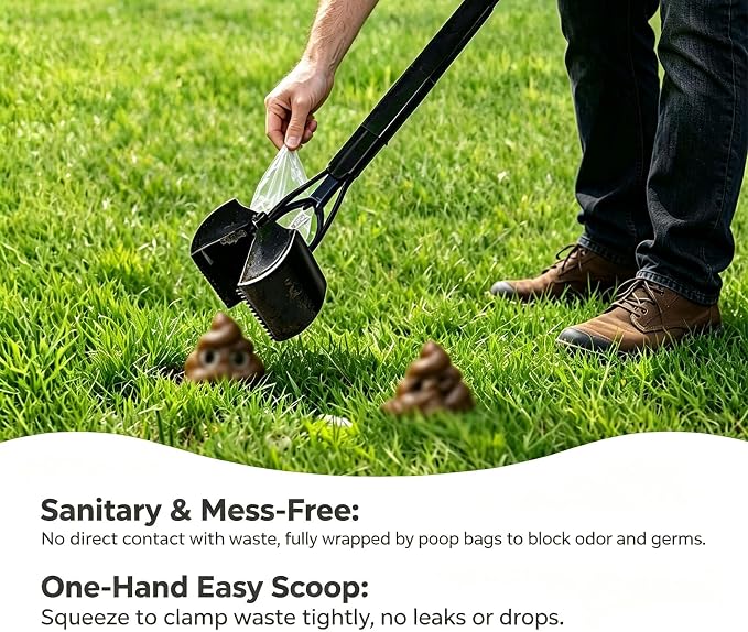 32'' Portable Pooper Scooper, Heavy Duty Dog Poop Pick Up Tool for Medium & Large Dogs, Clean Waste Tool for Yard, Lawns & Grass, Black | Medium & Large Dogs, Yard & Lawn Use, 81 cm Length, Waste Cleanup Tool, Black