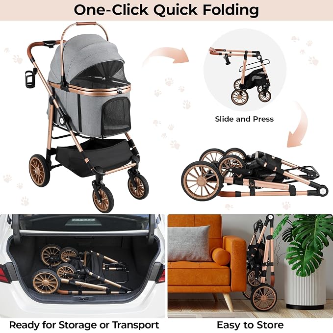 MAMIZO Pet Stroller for Medium Dogs Up to 44 lbs with Detachable Carrier | All-Terrain 3-in-1 Dog Stroller for Senior Dogs & Cats with Rubber Wheels, One-Click Folding, Storage Basket & Cup Holder