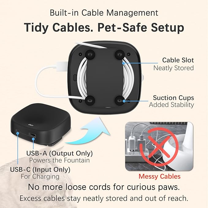 Smart Power Companion with Sensor LED Display Builted in 5000mAh Battery for All USB Battery Operated Cat Water Fountain Cat Fountain Cordless Pet Water Fountain for Cats