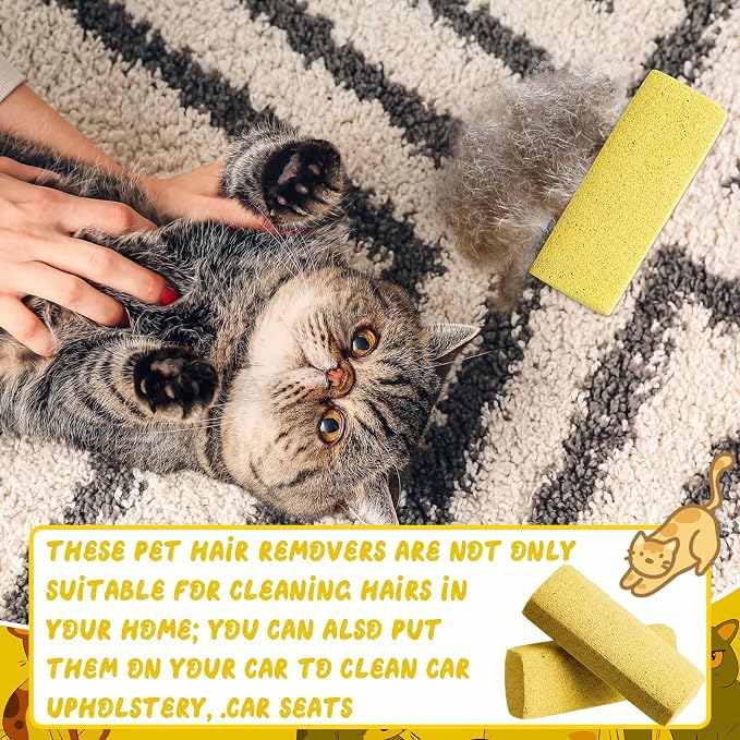 6 Pcs Abbyike Pet Hair Remover Rock Pumice Stone for Dog Cat Hair Pet Removal Cleaning Fur Removal Block Tool Scraper for Car, Carpet, Couch, Beding, Fufmiture Cleaning (6.1 x 2.56 x 1.4 Inch,Yellow)