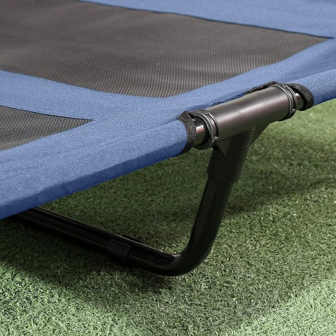PawHut Elevated Dog Bed with Removable Canopy, Outdoor Dog Cot with UV Protection Canopy Shade, 36 inch Large Pet Bed for Camping, Dark Blue | Large Pet Bed, Outdoor Dog Cot, UV Protection Shade, Camping