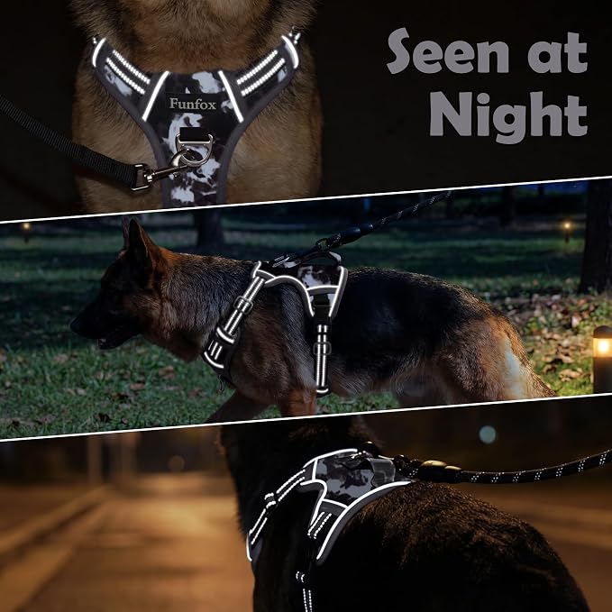 Dog Harness No Pull, Adjustable Pet Vest Harness, Super Soft Material with Vertical Handle Easy Control, Reflective Night Walking, 2 Leash Clips for Medium Sized Dogs, Misty Gray, M