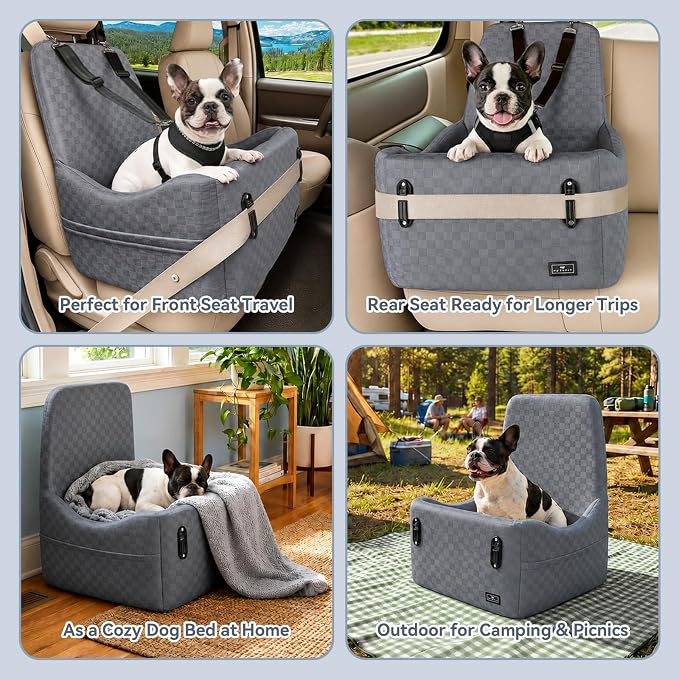 PETSFIT Pet Car Seat with Patented Safety System, 5" Elevated Cushion | Fully Detachable Washable Cover, Memory Foam Dog Booster Car Seat for Small/Medium Dogs Up to 35 Lbs with Safety Belt