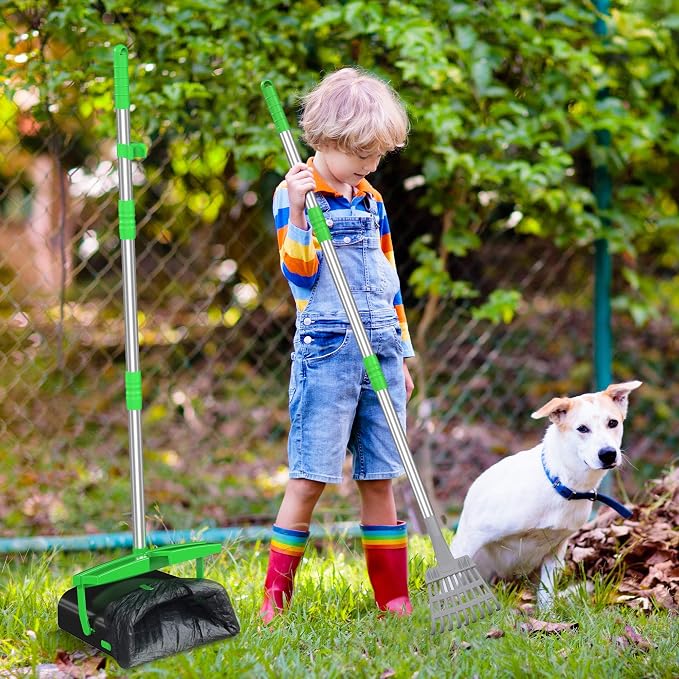 Eocnrhe Pooper Scooper with Bag Attachment, 50 inches Long Handle Pooper Scooper, Poop Scooper for Dogs, Dog Poop Scooper for Yard, Pooper Scooper for Large Dogs Heavy Duty, Poop Scooper Bin & Rake