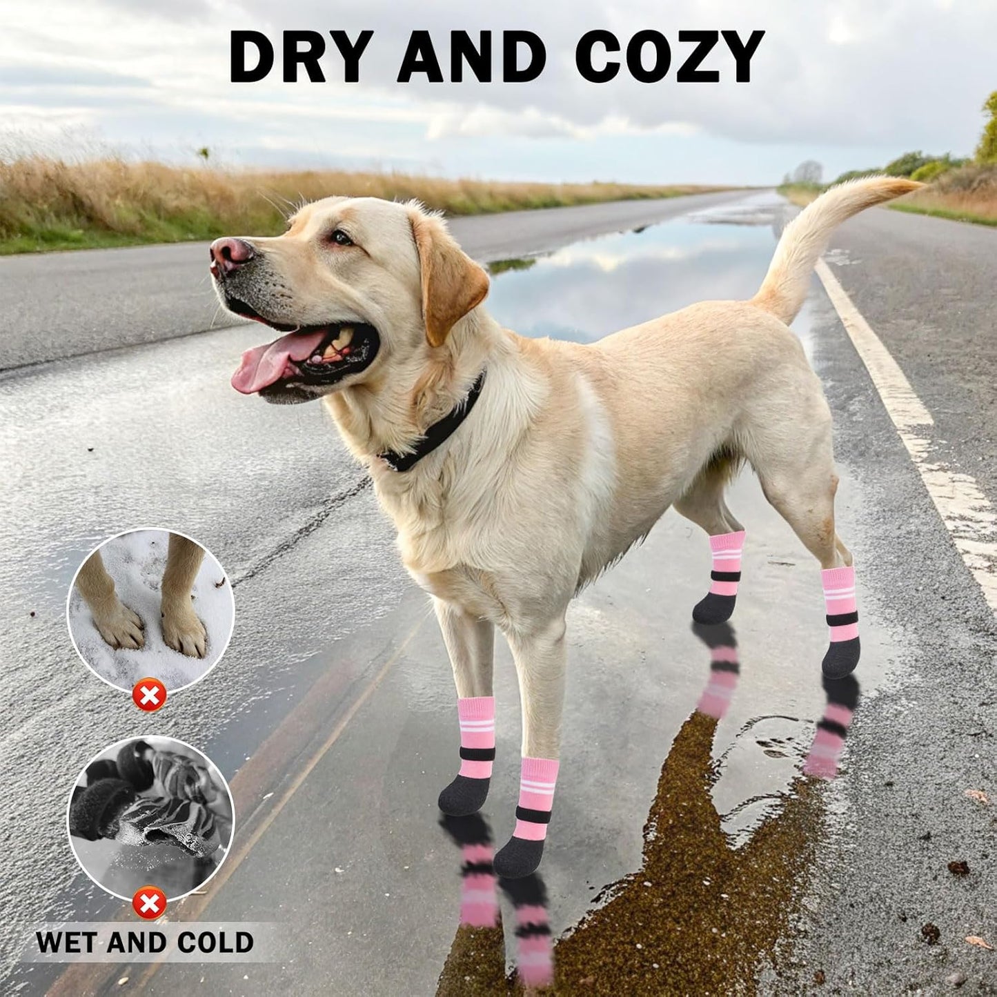 SCENEREAL Anti Slip Dog Boots & Paw Protectors for Hardwood Floor, Extended Dog Socks to Prevent Licking Paws, Waterproof Pet Snow Rain Shoe for Winter Small Puppy Senior Dogs, Pink S