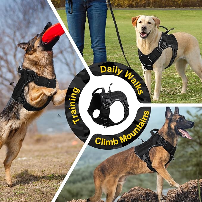 WINGOIN Black Tactical Dog Harness for Large Dogs,No Pull Dog Harness | Heavy Duty with Handle,Adjustable Reflective,Military K9 Style,Big xl Size Dog Vest,for Husky Doberman,for Walking Training