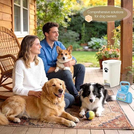 Hushee 10L/2.6Gal Dog Poop Trash Can Outdoor Set, Pedal Garbage Can with Lid, Blue Pooper Scooper, Black Paw Stickers and 30 Waste Bags for Small, Medium and Large Dogs Poop Disposal Kit