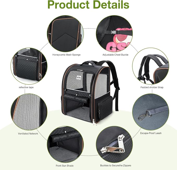 Large Cat Backpack Carrier Expandable Pet Carrier Backpack for Small Dogs Medium Cats Fit Up to 18 Lbs, Dog Backpack Carrier, Foldable Puppy Backpack Carrier for Travel,Black