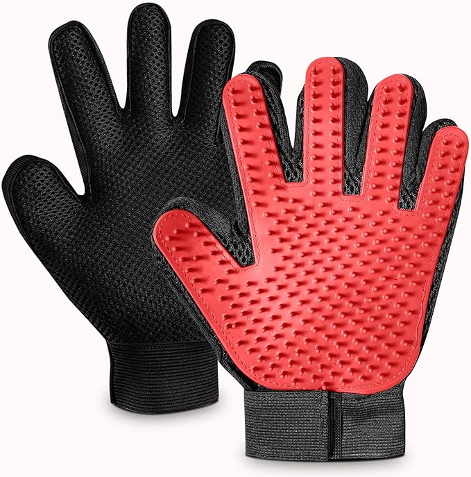 ZENELANEP Upgrade Pet Grooming Gloves, Grooming Gloves for Dogs, Cats, Rabbits & Horses with Long and Short Hair, Efficient Pets Hair Remover Mittens - 1 Pair (Red)