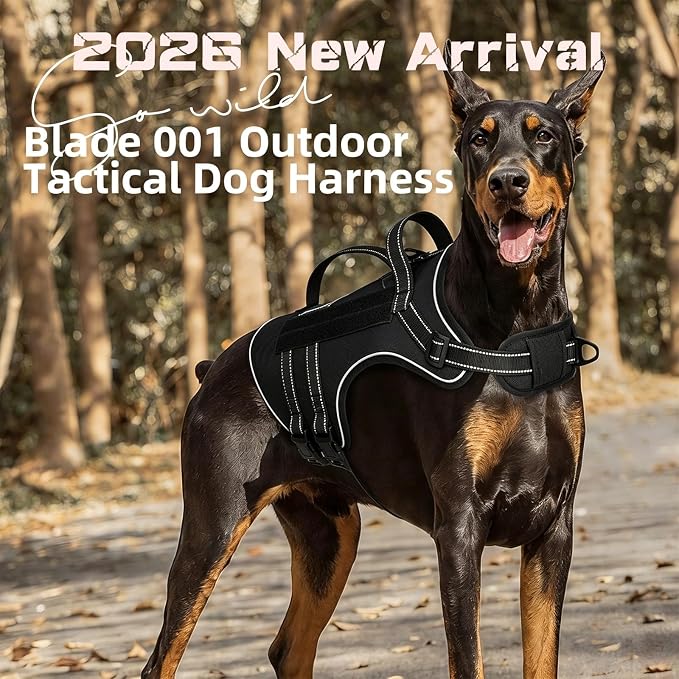 Tactical Dog Harness Adjustable Reflective No Pull Dog Harness, L | 2 Control Handles, Hook and Loop Panel for ID Patch, Pet ID Tag, Breathable Mesh Padding, Heavy Duty Dog Harness, Training