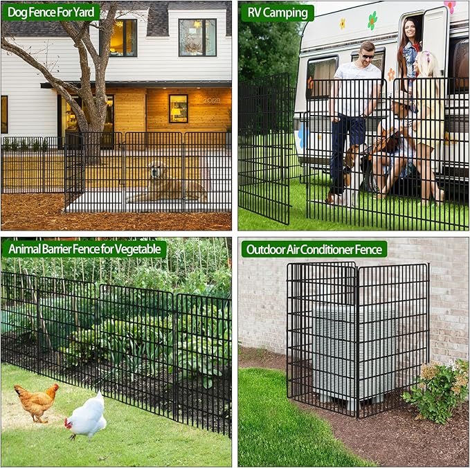 10 Panels Garden Fencing Animal Barrier with Lock, 48 in(H) X 24 Ft(L) Dog Fence Outdoor for Yard Rustproof No Dig Decorative Tall Garden Fence Metal Wire Panel Border Rabbit Ground Stakes Fencing