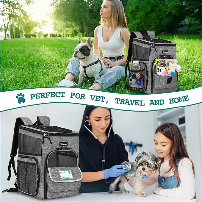 PetAmi Dog Backpack Carrier, Airline Approved 4-Way Entry Cat Backpack Carrier, Ventilated Mesh, Collapsible Pet Carrier for Small Puppy, Kitten, Hiking, Travel Car, Vet, up to 18 lbs, Heather Gray