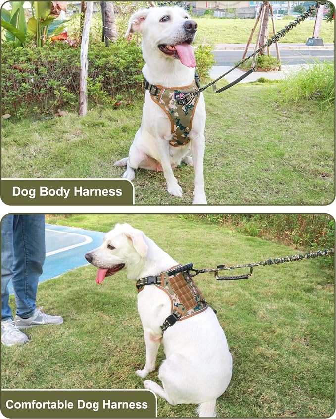 Tactical Dog Harness No Pull,Service Dog Vest with Handle,Purple Camo, XL | Adjustable Military,Reflective & Molle Loop Panels, for Medium Large Size Dogs for Training Walking Running