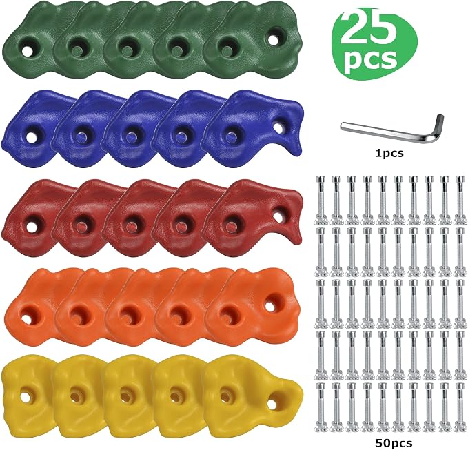 SSBRIGHT Sets of 25 Multi-Colored Kids&Adults Large Rock Climbing Holds Climbing Rocks for Outdoor Indoor Home Playground DIY Climbing Wall Grip Kits Holds up to 440lbs with Secure Mounting Hardware