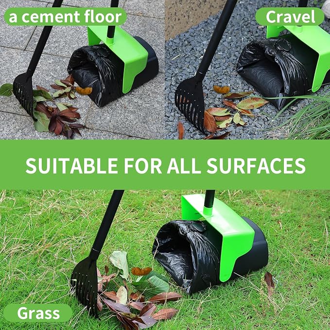 ienjoyed 43" Tall Pooper Scooper Large Swivel Bin & Rake with 100 Waste Bags,Heavy Duty Dog Pooper Scooper for Dogs, Long Handle Poop Scooper with Lid for Yard, Grass, Gravel (Green)