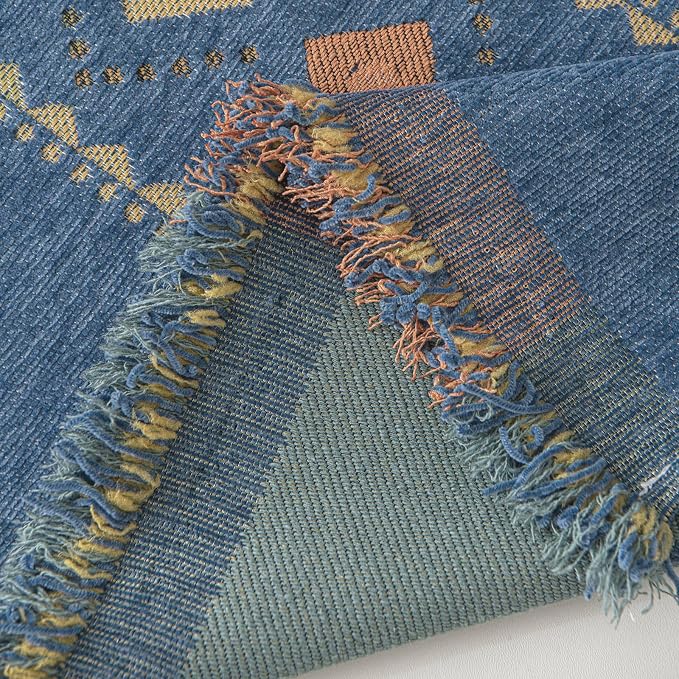 VClife Boho Couch Cover Blue Geometric Jacquard Pattern Sofa Cover, 1 Piece Large Couch Covers for 3 Cushion Couch Sofa Washable Plush Chenille Sofa Protector for Living Room, 71x150 Inch