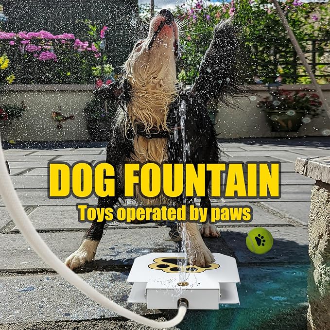 BACOENG Dog Water Fountain Step On, Dog Sprinkler Paw Activated, Outdoor Water Fountain for Dogs, Drinking Water Toy, Upgrade Copper Valve Set, Yellow