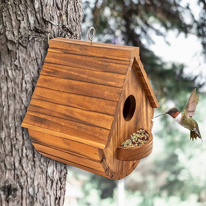 Set of 2 COLEBA Bird Houses for Outside,Outdoor Bird House Bird Families Bluebird Finch Cardinals Hanging Birdhouse for Garden