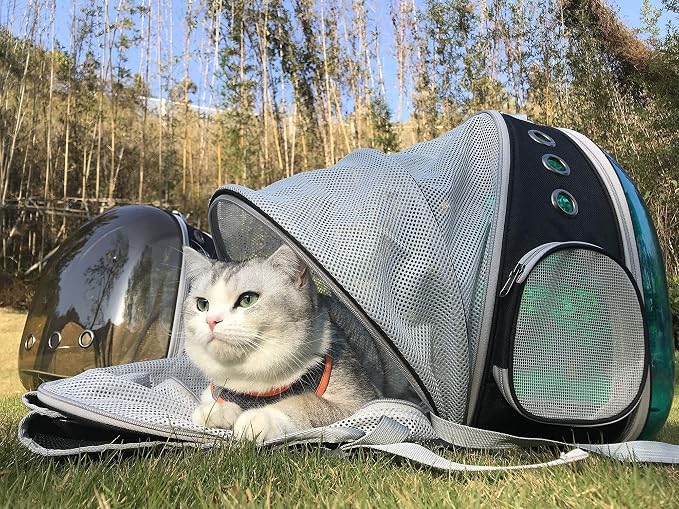 Expandable Backpack to Carry Cat, Fit up to 12 lbs, Space Capsule Astronaut Polarized Tinted Brown Bubble Window Pet Backpack Carrier for Kitten Bunny and Small Puppy Vet Visit