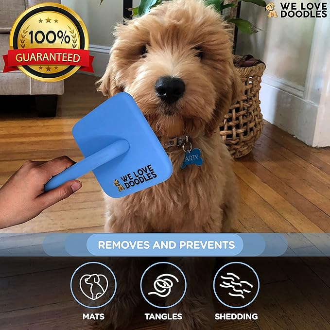 We Love Doodles Dog Grooming Comb Set & Large Dog Slicker Brush Bundle - Grooming Comb & Long Pin Brush for Dogs Kit - Removes Tangles & For Dematting - Brush for Shedding - Made in USA