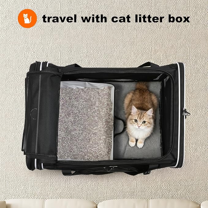 pidipiti 24 x 17 x17 Extra-Large Soft-Sided pet Carrier for 2 Cats / 1 Large cat, car Travel Kennel for Medium Dog,Long Distance Road Trip Transport cage with Litter Box.