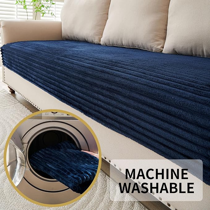 HAOMAIJIA Waterproof Couch Cover for Dogs Washable,Faux Fur Pet Couch Covers for Sofa,Soft Dog Bed Cover Non-Slip Couch Covers for 3 Cushion Couch Sofa Pet Friendly (Navy Blue, 23" x 23" 2 Pack)