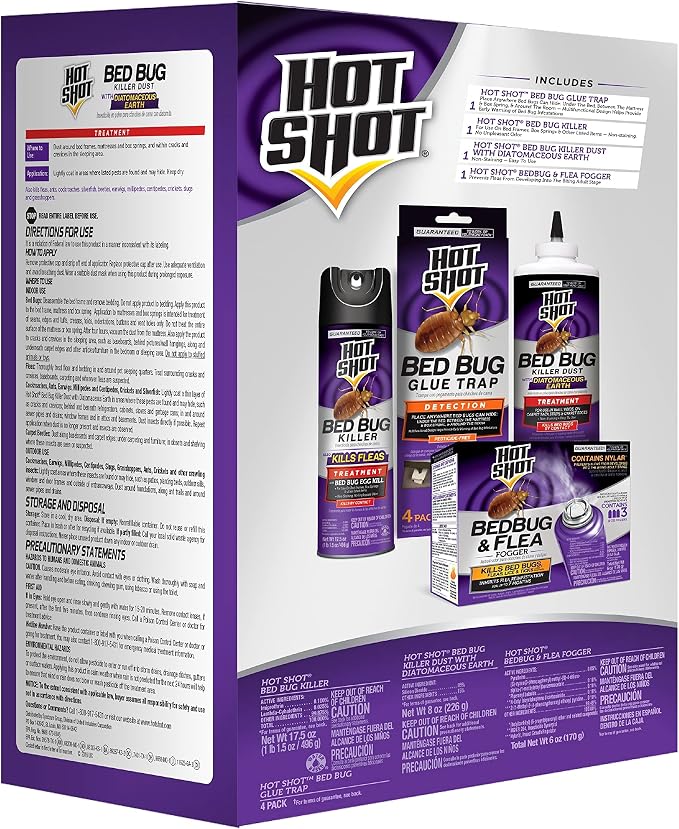Hot Shot Bed Bug Killer Dust With Diatomaceous Earth 8 Ounces, Treatment For Bed Bugs, 6 Pack