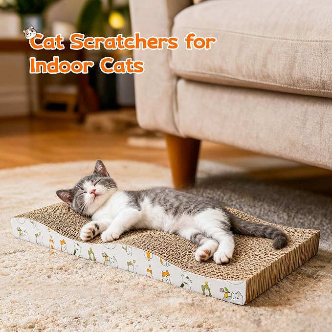 PatiencET Cat Scratch Pad 2 Pack, Waved Cardboard Cat Scratcher with Catnips, Scratching Board for Small Medium Size Cats, Kittens, Protects Furniture & Couch