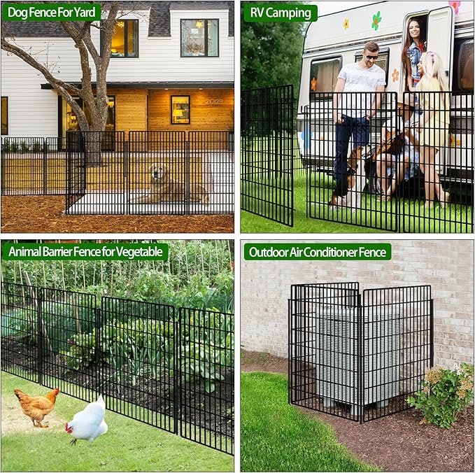 5 Panels Garden Fencing Animal Barrier with Lock, 40 in(H) X 12 ft(L) Dog Fence Outdoor for Yard Rustproof No Dig Decorative Tall Garden Fence Metal Wire Panel Border Rabbit Ground Stakes Fencing