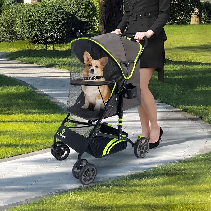22” Buddy Buggies Foldable Pet Stroller - Shock Absorbing Frame with Storage - Machine Washable Fabric - Durable Mesh & UV Protected Retractable Canopy - Cat & Dog Stroller Up to 30lb