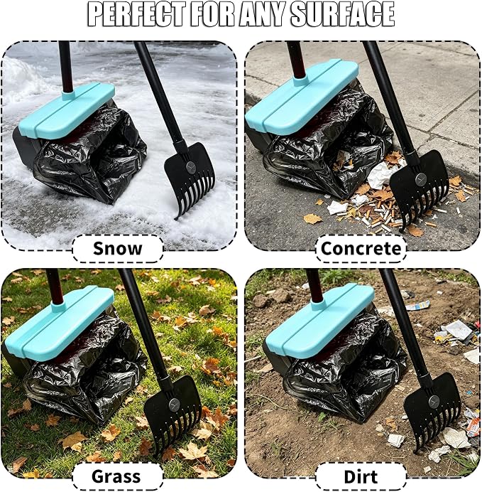 Pooper Scooper, 46" Long Handle Heavy Duty Picker-Upper, Swivel Bin Rake Kit with Bag Attachment, 100 Waste Bags for Small Large Dogs Puppy Poop Trash Litter Cleanup Yard Outdoor Pet Essentials