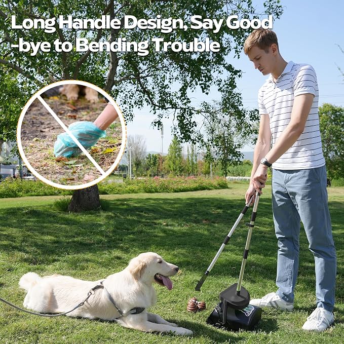 UPSKY Dog Pooper Scooper Swivel Bin & Rake Kit with 100 Waste Bags, 33.4" Stainless Steel Long Handle Heavy Duty Pet Poop Shovel for Large Medium Small Dogs, Odor-Proof Lid for Yard/Lawn/Outdoor Use