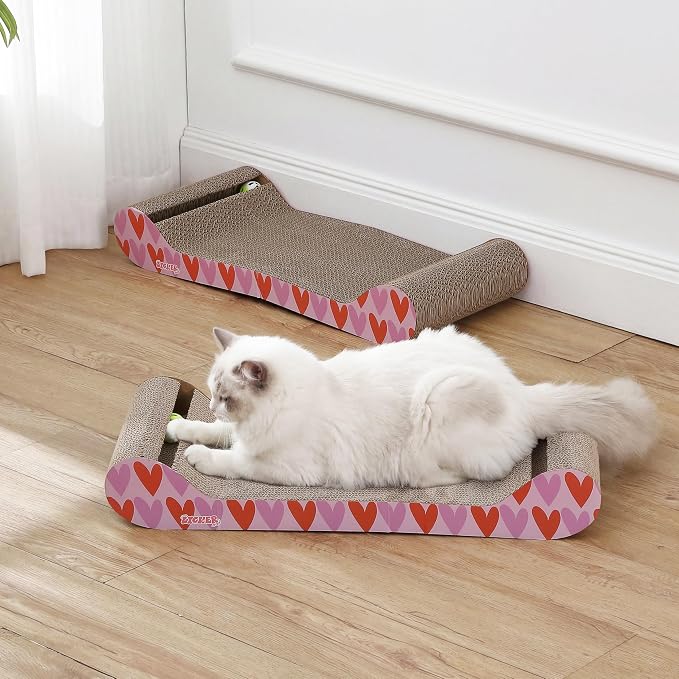 Rini 23.75" Modern Corrugated Cardboard Lounge Bed with Built-in Bell Toys and Catnip, Ergonomic Curved Sofa Scratcher for Indoor Cats, Mint/Green CSR1003E